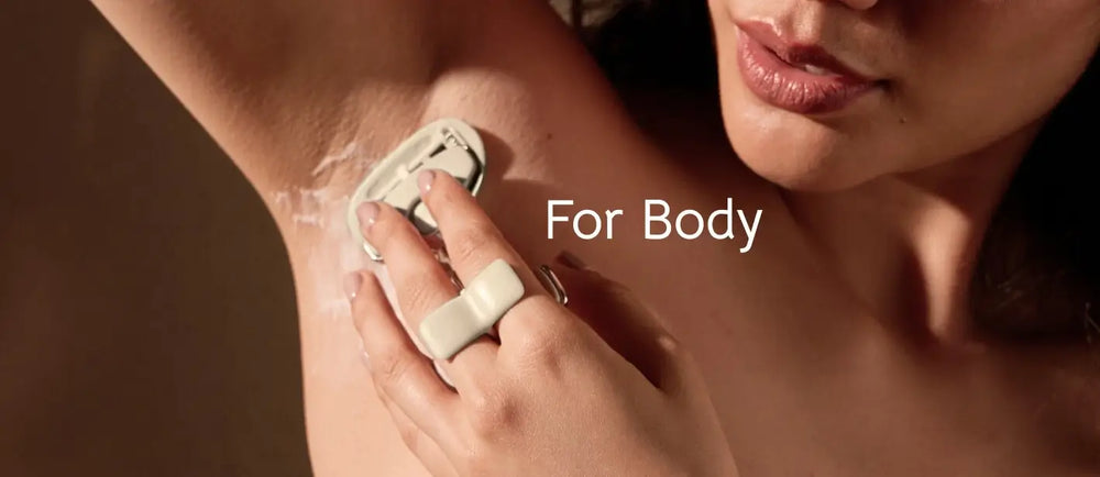Person applying a white cream or lotion to their arm with text 'For Body' on a blurred background.